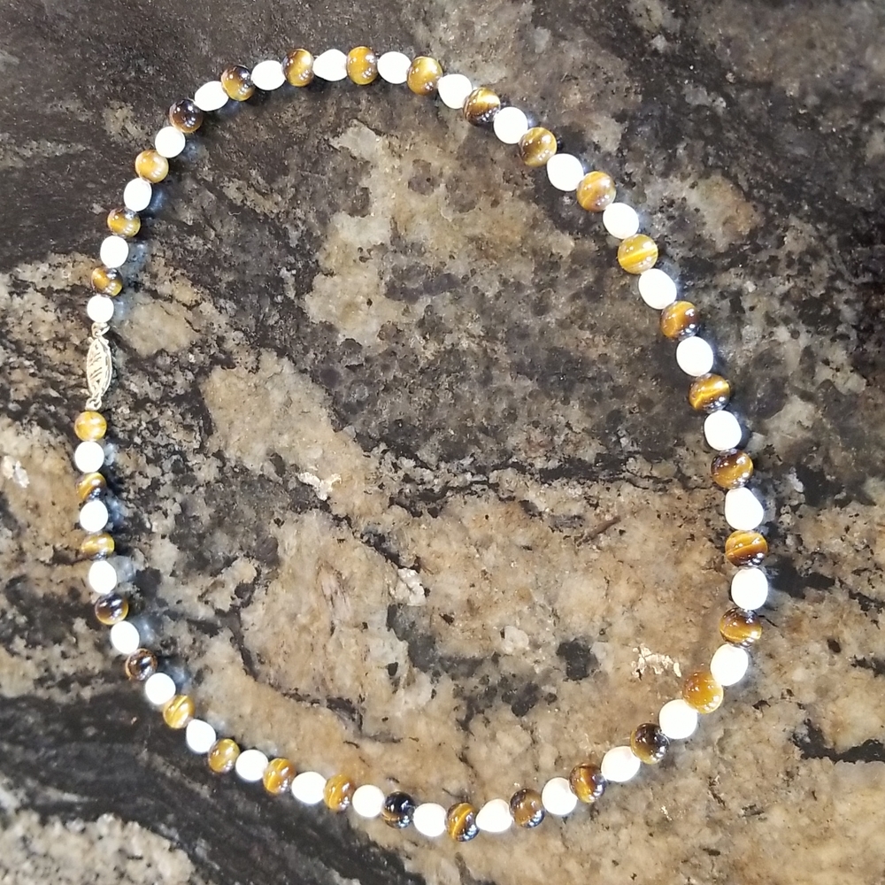 Pearl and Tiger's eye 14kt necklace